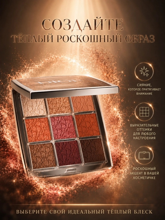 Палетка теней для век в тёплых оттенках для профессионального макияжа -Dior Eye Palette003