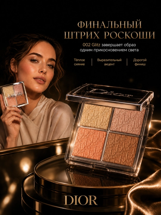 Yuzni konturlash va yoritish uchun paletka,4 rangli -Dior backstage face palette 002 glitz