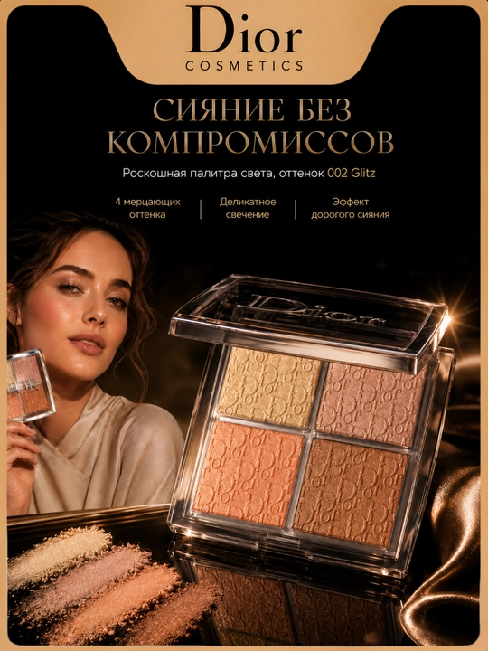 Yuzni konturlash va yoritish uchun paletka,4 rangli -Dior backstage face palette 002 glitz - 