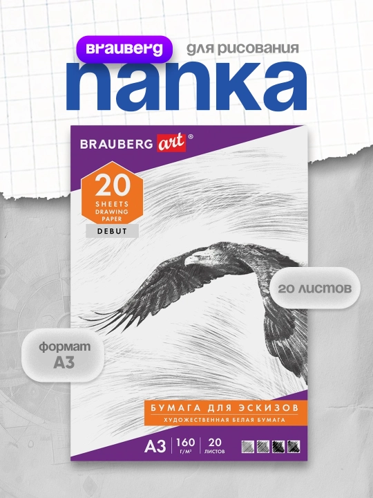 Папка для рисования BRAUBERG А3 20 л 160 г/м² «Орел» арт. 125228