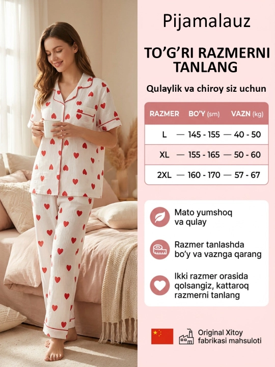 Ayollar pijamalari, 3 tasi 1 da, shim va shortikli komplekt troykalar, uy kiyimlari