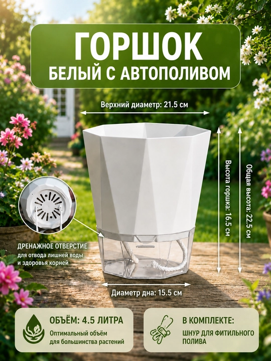 Горшок для цветов с автополивом, кашпо с фитильным поливом, для тех, кто забывает поливать