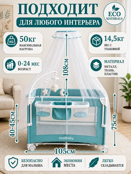 Детская кроватка, манеж, пеленальный столик, москитная сетка, игрушки, люлька