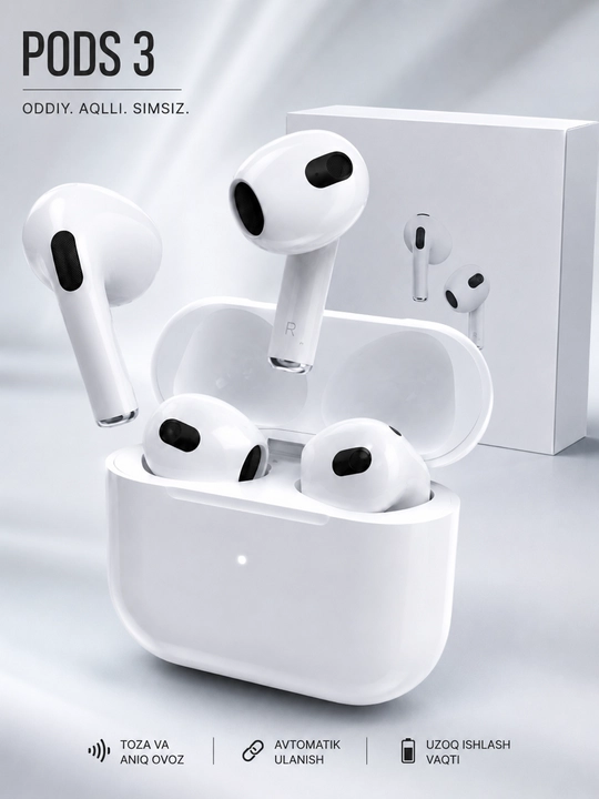 Pods 3, Pods Pro simsiz quloqchin, Android va iPhone uchun Bluetooth sensorli quloqchinlar
