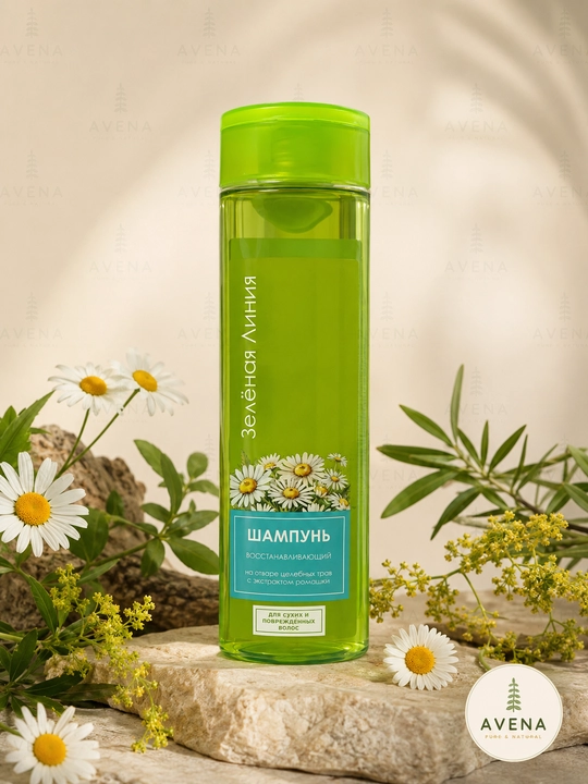 Шампунь FLORA «Зелёная Линия» — для сухих волос, с экстрактом ромашки 400 мл  - 