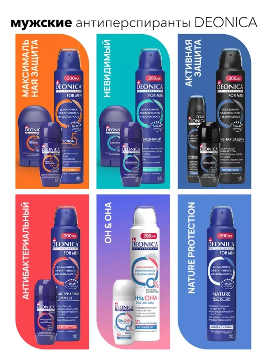 Erkaklar uchun Deonica Nature Protection dezodorant-antiperspirant spreyi, 200 ml