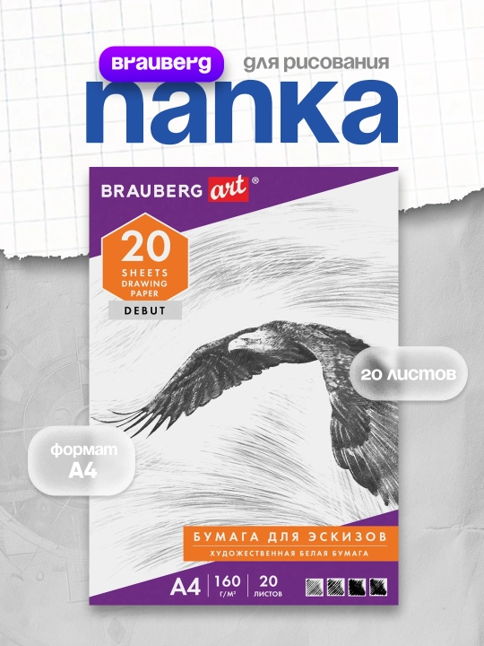 Папка для рисования BRAUBERG А4 20 л 160 г/м² «Орел» арт. 125230
