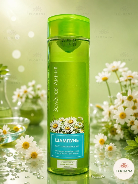Шампунь FLORA Restoring — натуральный уход за повреждёнными волосами, олива 400 мл  - 