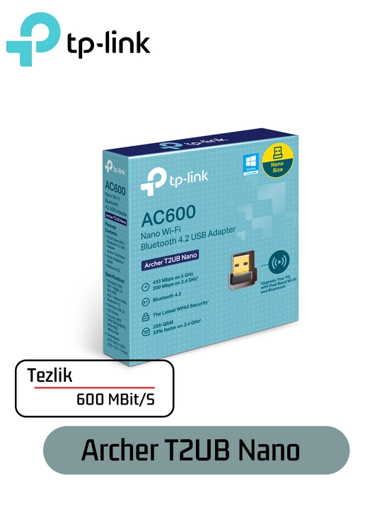 TP-Link Archer T2UB Nano AC600 Двухдиапазонный Wi-Fi + Bluetooth 4.2 Nano USB адаптер - 