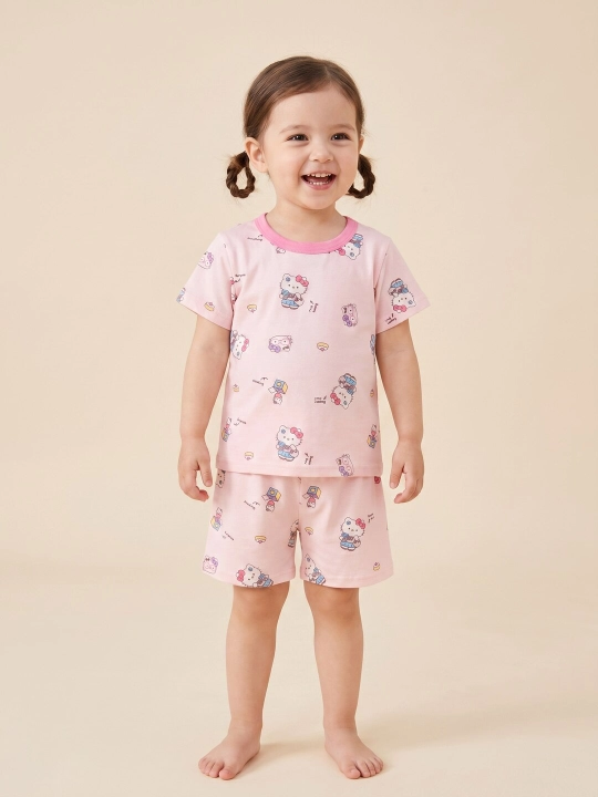 Qizlar uchun yozgi pijama shorti bilan paxtali, kiyim to'plami