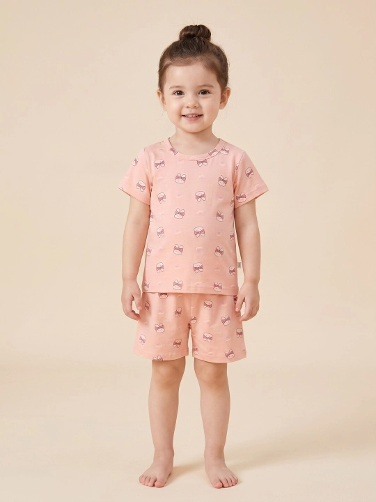 Qizlar uchun yozgi pijama shorti bilan paxtali, kiyim to'plami
