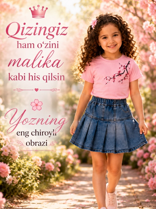 Летний комплект Sakura для девочек: футболка и джинсовая юбка, детская одежда, 3–8 лет