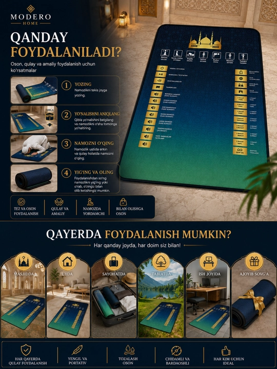 Namoz gilamchasi, elektron namoz gilamchasi, namoz gilamchasi, ovozli namoz gilamchasi