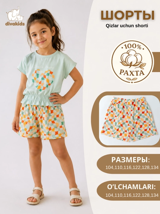 Qizaloqlar uchun shortik divakids, 100% paxta - 