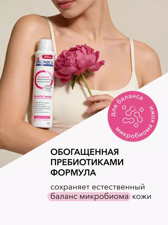 Дезодорант антиперспирант женский спрей Deonica Pre-Biotic Эффект 200 мл