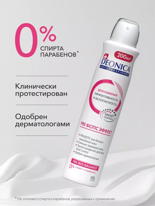 Дезодорант антиперспирант женский спрей Deonica Pre-Biotic Эффект 200 мл