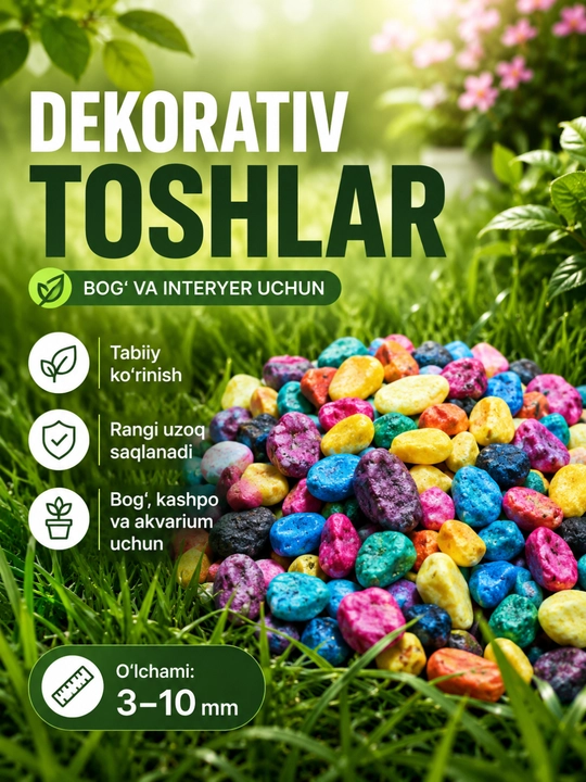 Tabiiy toshlar akvarium va gultuvaklarni bezash uchun tosh, rangli toshlar - 