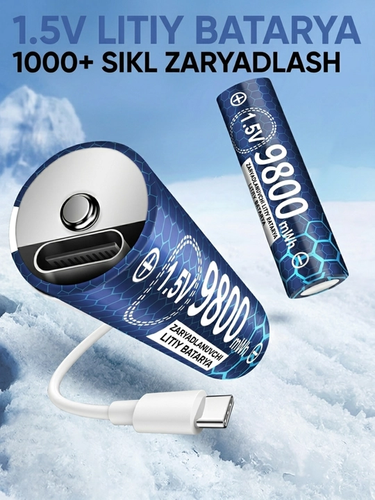 Перезаряжаемые литиевые аккумуляторы AA и AAA 1.5V с портом USB Type-C, высокая емкость