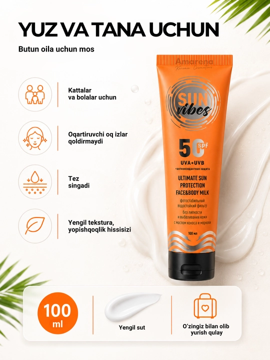 Spf nabor Sun Vibes quyoshdan saqlovchi krem yuz va tana uchun, spf 50