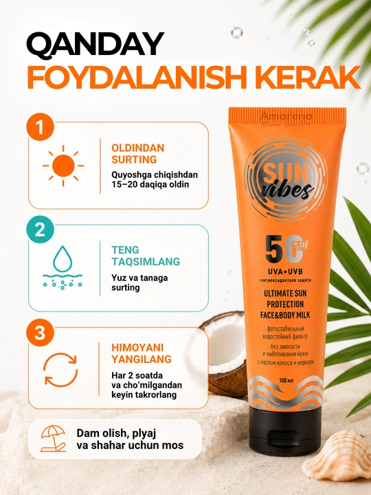 Spf nabor Sun Vibes quyoshdan saqlovchi krem yuz va tana uchun, spf 50
