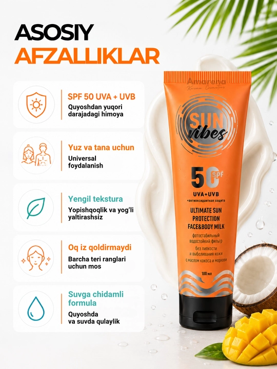 Spf nabor Sun Vibes quyoshdan saqlovchi krem yuz va tana uchun, spf 50