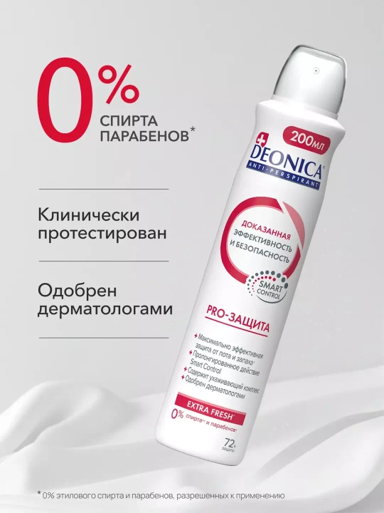 Ayollar uchun dezodorant-antiperspirant spreyi Deonica PRO-Himoya, 200 ml