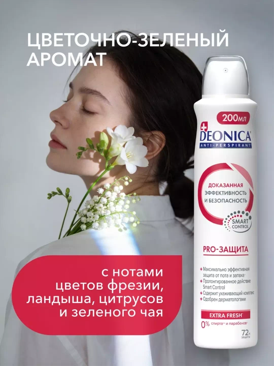 Ayollar uchun dezodorant-antiperspirant spreyi Deonica PRO-Himoya, 200 ml