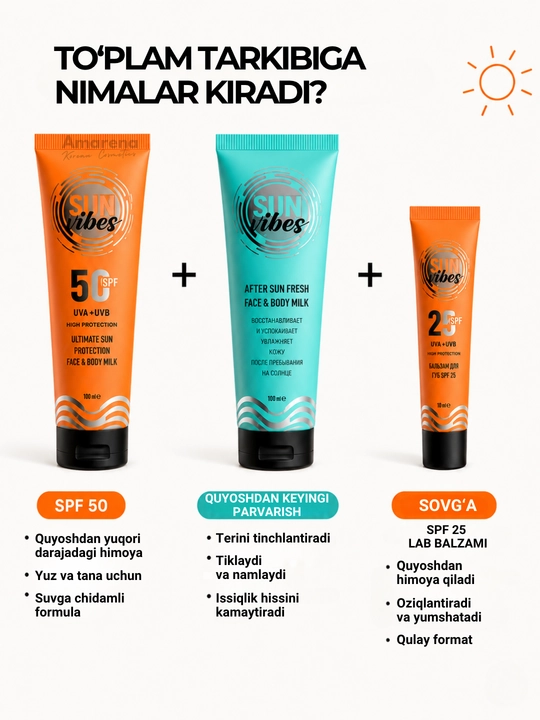 Spf nabor Sun Vibes quyoshdan saqlovchi krem yuz va tana uchun, spf 50