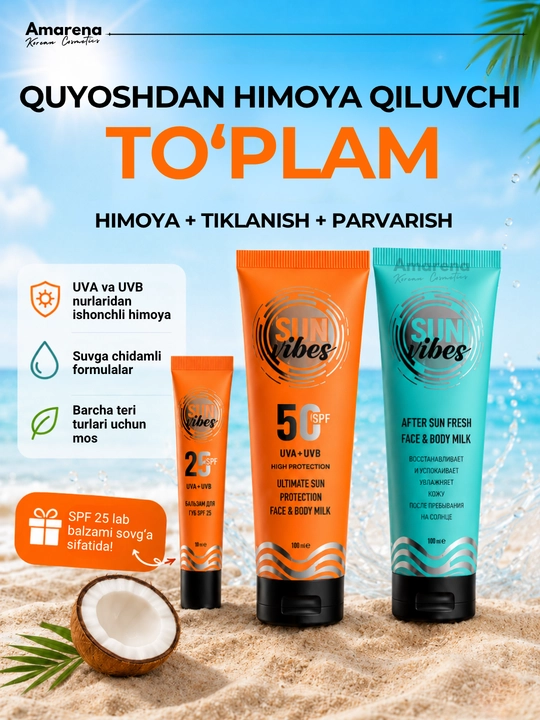 Spf nabor Sun Vibes quyoshdan saqlovchi krem yuz va tana uchun, spf 50