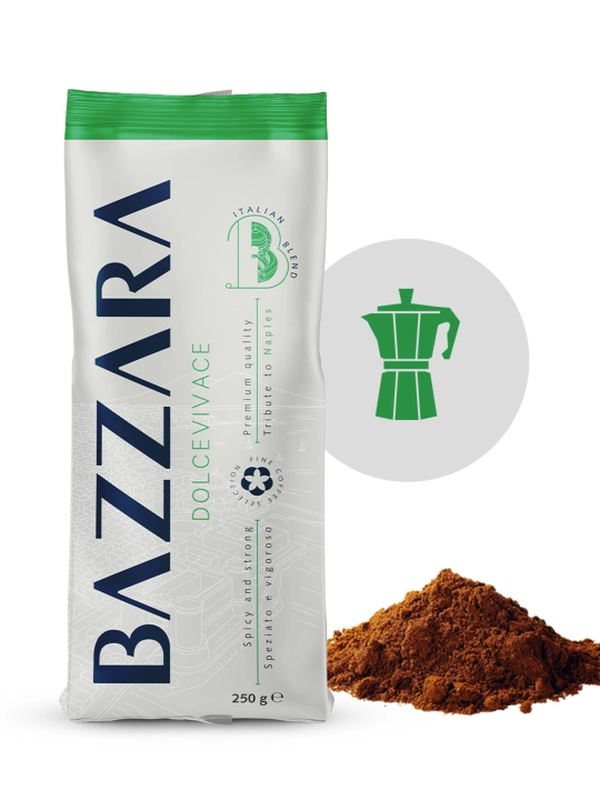 Bazzara "Dolcevivace" maydalangan qahvasi, 250 gr, 50/50 arabika va robusta. Italia. - 