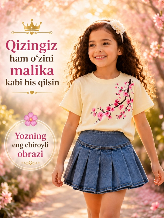 Летний комплект Sakura для девочек: футболка и джинсовая юбка, детская одежда, 3–8 лет