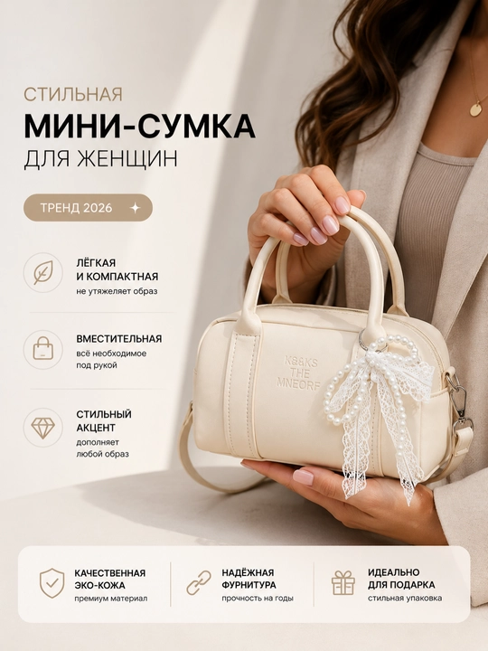 Dekorativ bantli ayollar mini-yelka sumkasi, zamonaviy kundalik sumka - 