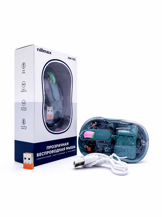 Simsiz shaffof sichqoncha Nilmax / Crystal Transparent Wireless Mouse / Bluetooth + USB - 