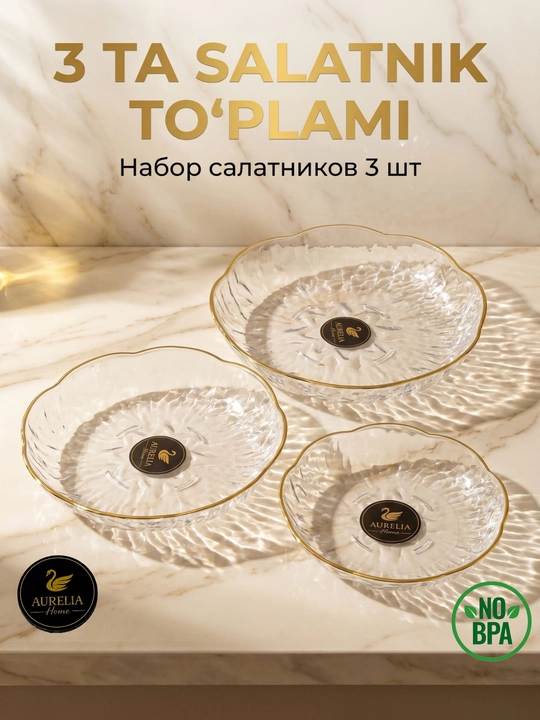 Salat idishlar to'plami,yengil va mustahkam plastik,idishlar to'plamda(3 dona)servis idish - 