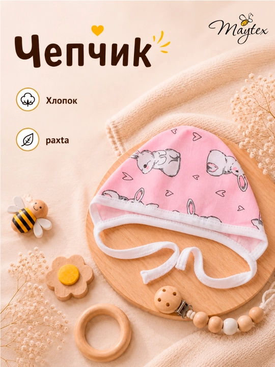 Yangi tug‘ilganlar uchun chepchik, suprem, 100% paxta - 