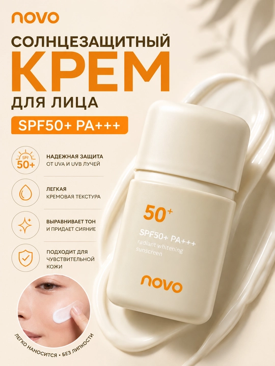 NOVO SPF50+ PA+++ yuz uchun quyoshdan himoya kremi - 