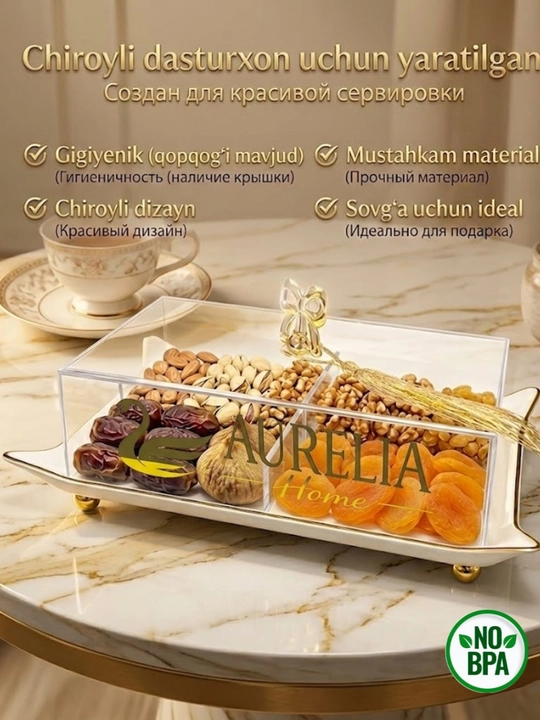 Quruq meva va shirinliklar uchun qopqoqli menajnitsa, servis idishi, organayzer - 