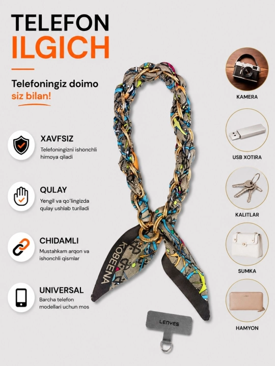 Universal Telefon Ilgich Zanjiri, Premium Sharf Dizaynli Telefon Strap - 