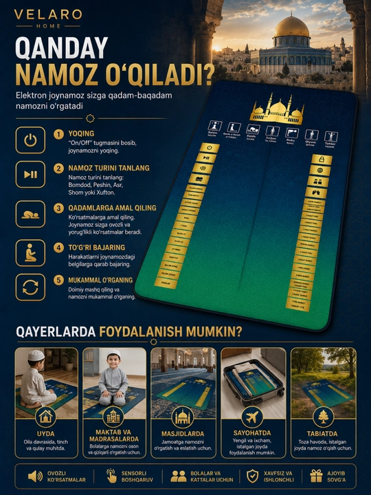 Namoz gilamchasi, elektron namoz gilamchasi, namoz gilamchasi, ovozli namoz gilamchasi