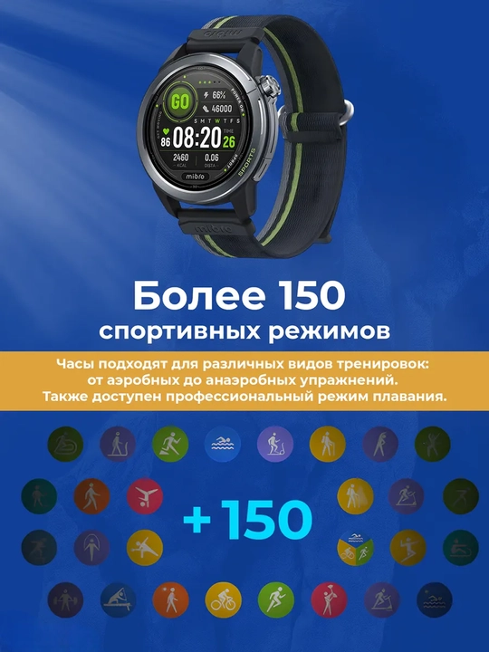 Mibro GS Active 2 AMOLED умные часы, Dual GPS, Bluetooth звонки, 20 дней, 5 ATM