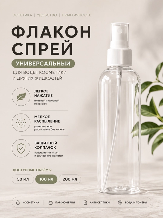 Бутылочка с распылителем 50 100 200 мл для парфюма, воды и лосьонов