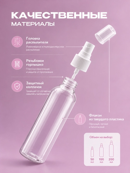 Shaffof sprey idish 50/100/200 ml — parfyum, loson va termal suv uchun