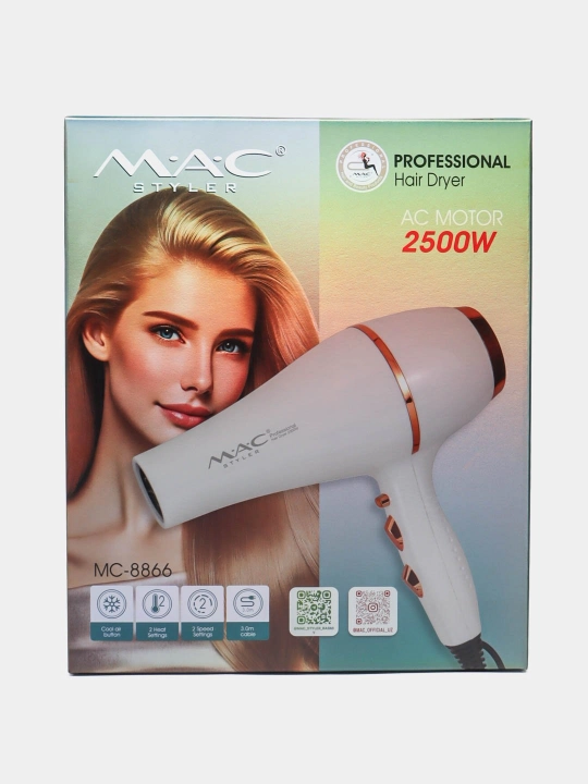 Soch fen MAC Styler, professional fen 2500W, soch quritgich, 3 rejim, 2 nasadka