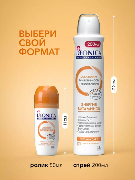 Dezodorant antiperspirant ayollar spreyi Deonica vitamin energiyasi 200 ml