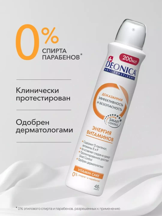 Dezodorant antiperspirant ayollar spreyi Deonica vitamin energiyasi 200 ml
