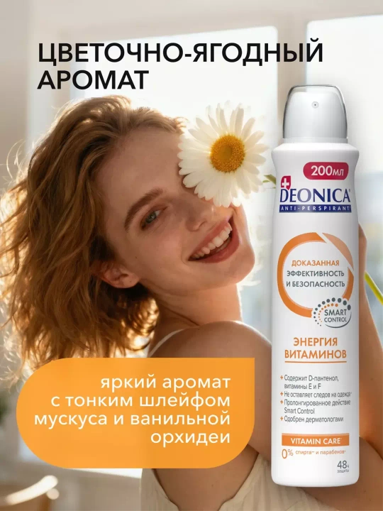 Dezodorant antiperspirant ayollar spreyi Deonica vitamin energiyasi 200 ml
