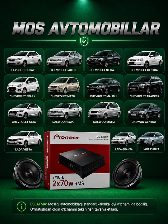 Avtomobil usilitel, ovoz kuchaytirgich, PIONEER GM-E7002 2 kanalli qora