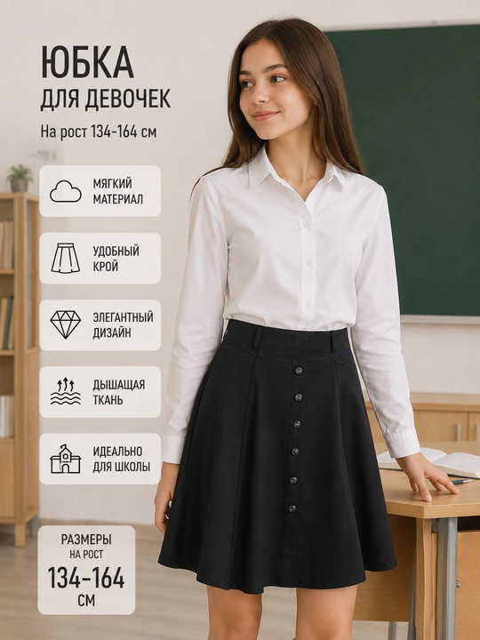 Школьная расклешённая юбка для девочек - 
