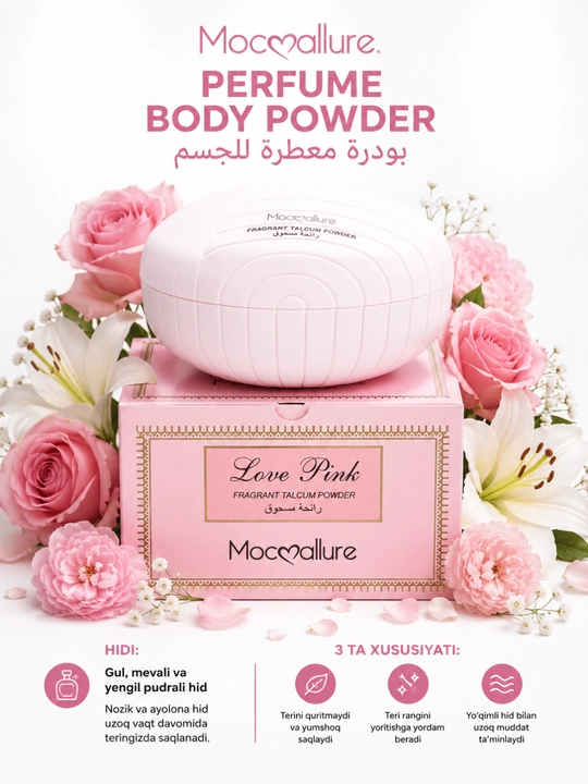 Moccallure parfyumeriyali tana talki, xushbo‘y tana kukuni, kundalik parvarish uchun 150 g