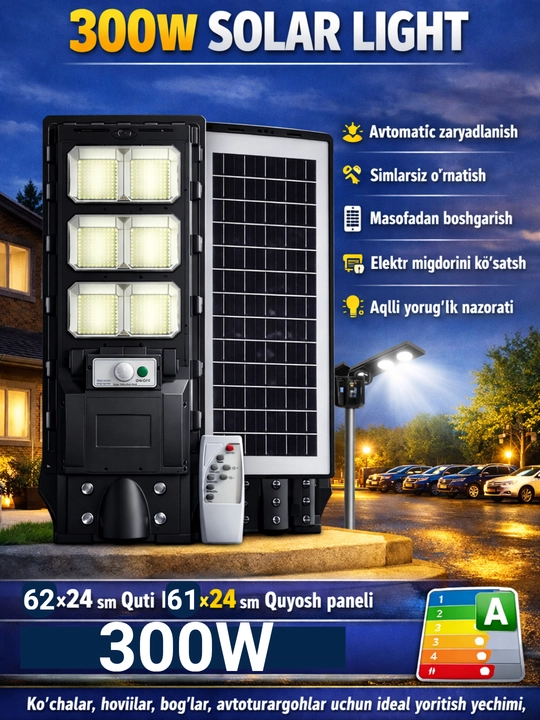 Quyosh energiyasida ishlaydigan 300W-400W-500W LED proyektor chiroq, pult va IP66 himoya - 
